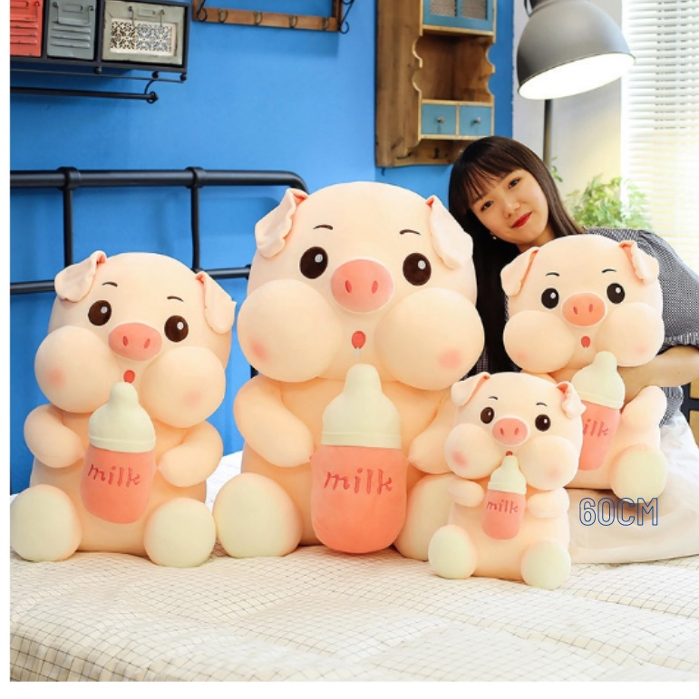 Gấu bông heo ôm bình sữa lợn bú bình sữa gối ôm hình thú nhồi bông cao cấp mềm mịn siêu cute,size 60cm -t025-2