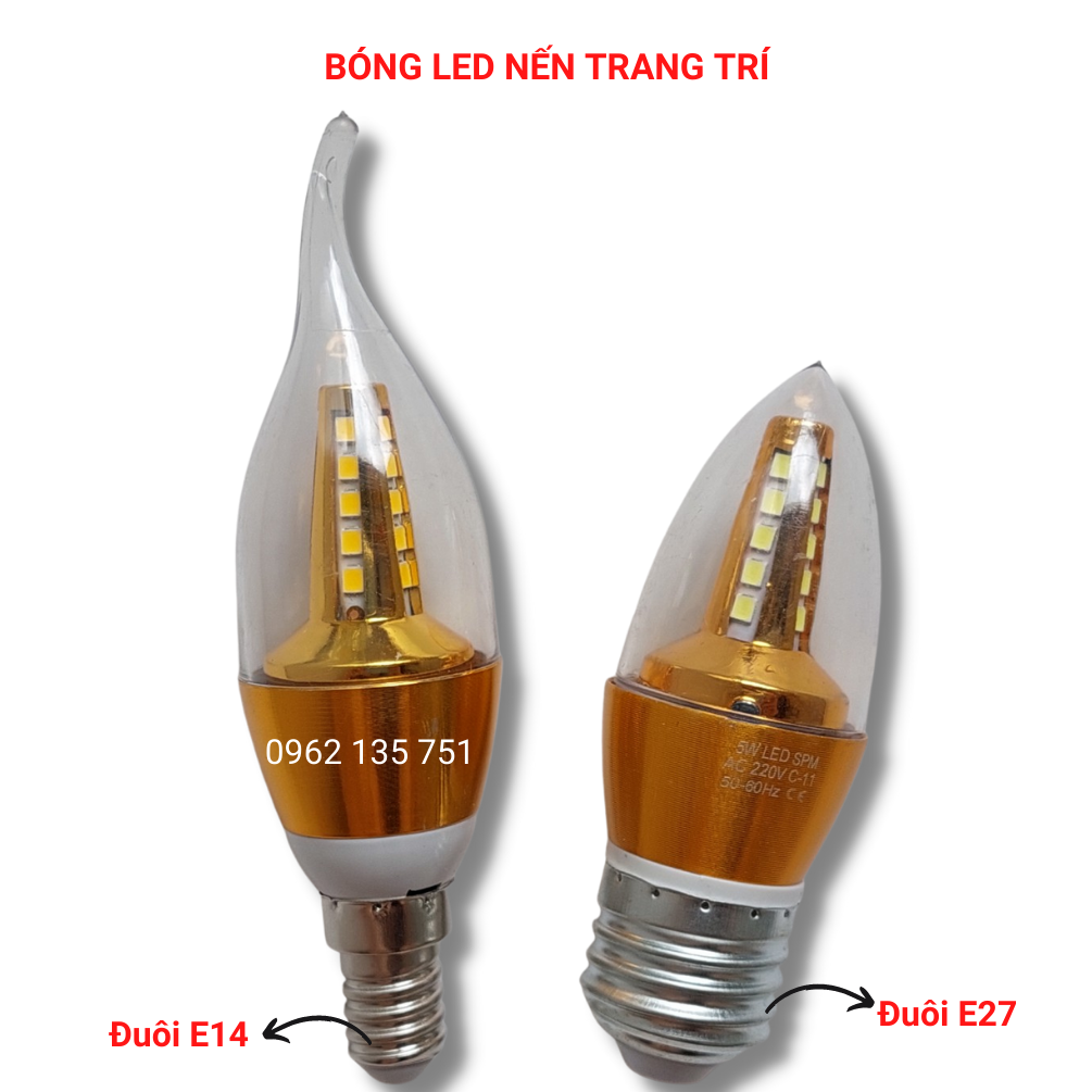 Bóng LED Nến (Quả Nhót) Dùng cho Đèn Chùm Đuôi E14, E27