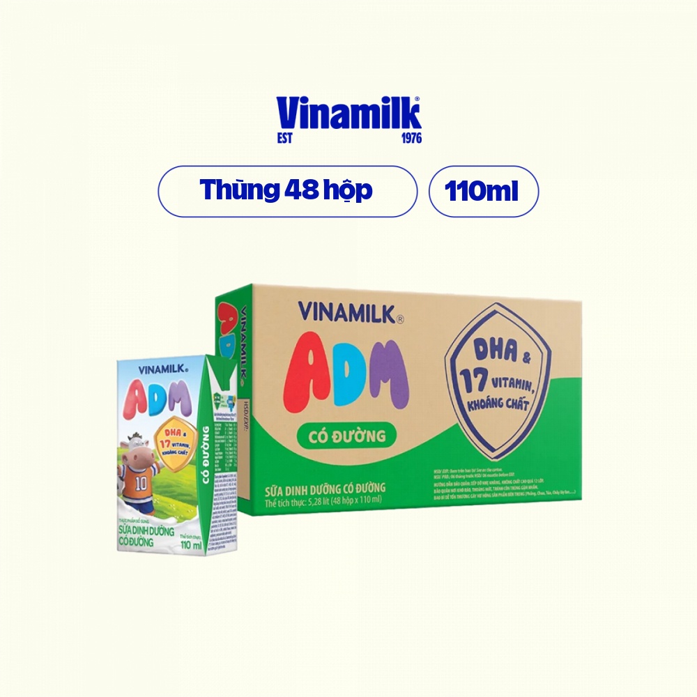 Sữa dinh dưỡng vinamilk adm có đường - thùng 48 hộp 110ml