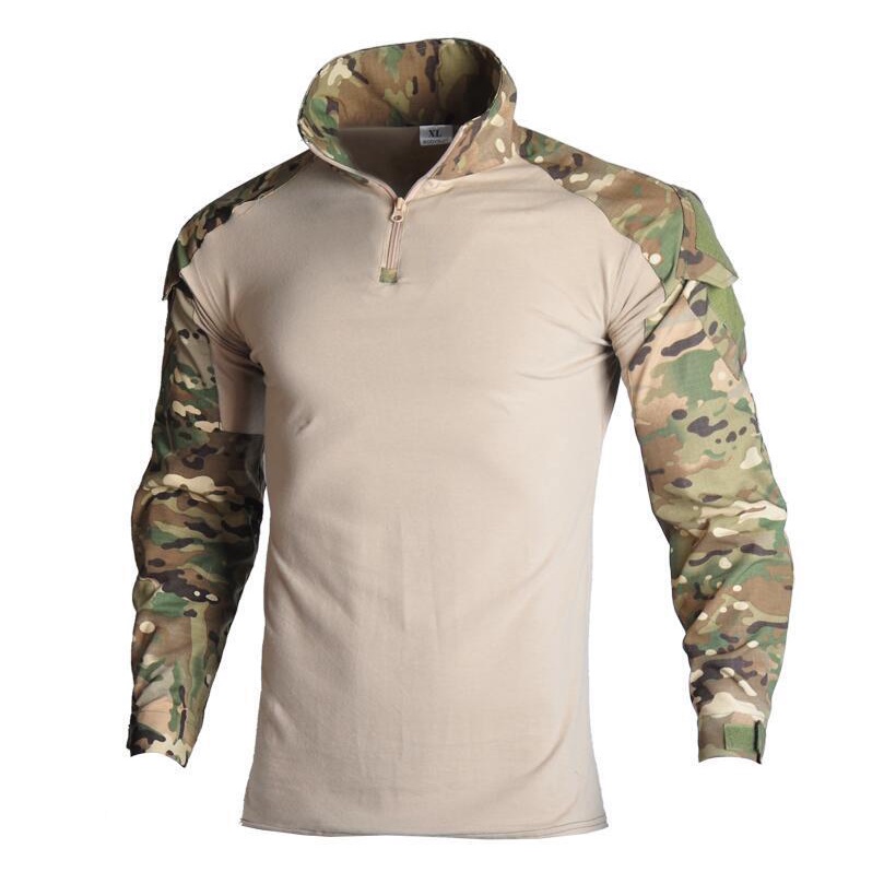 Men's tops Outdoor Fishing T-Shirts Cotton Shooting Hunting Camping Long  Sleeve Army Tactical Camouflage Cycling wear military game, airsoft game  Outdoor climbing, fishing clothing