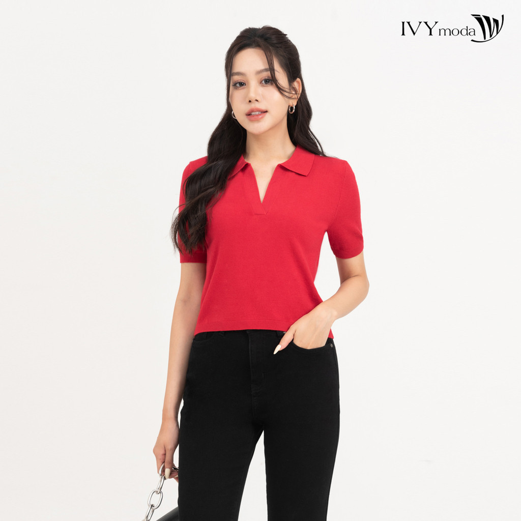 Áo polo len dáng croptop IVY moda MS 57M7803