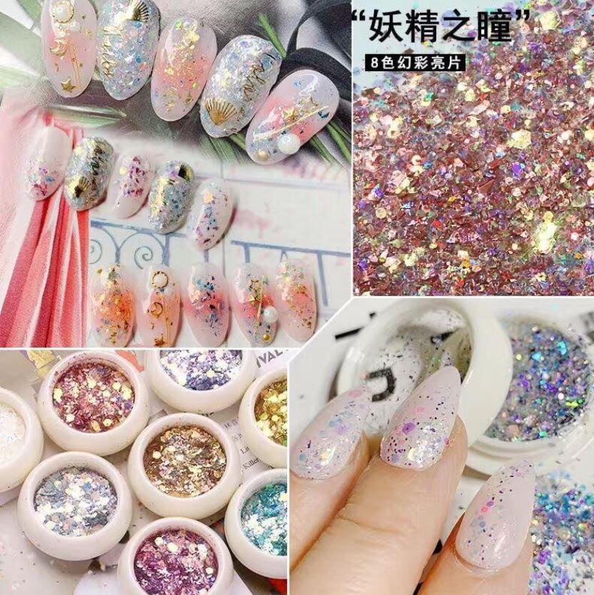 Nhũ Vảy Cá , Nhũ Rắc Vảy Cá ( Set 8 Hũ ) - Sugar Nails