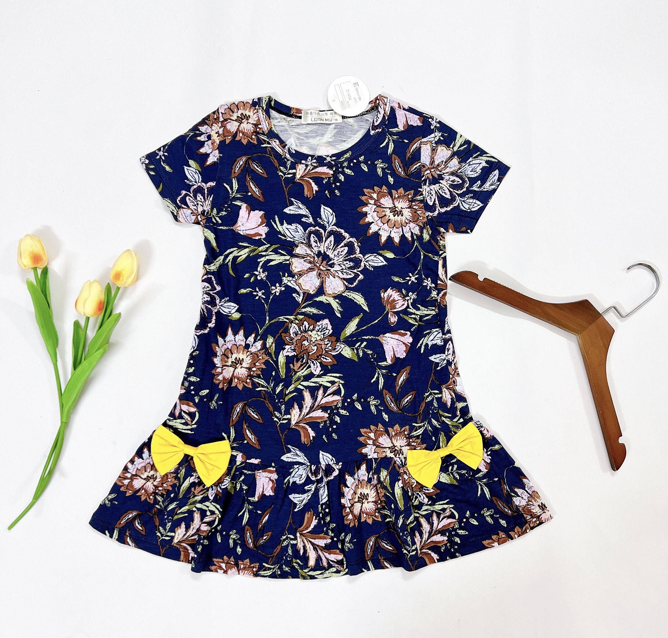 Váy bé gái cotton hàn 2 nơ đuôi cá 5 mầu xhn916