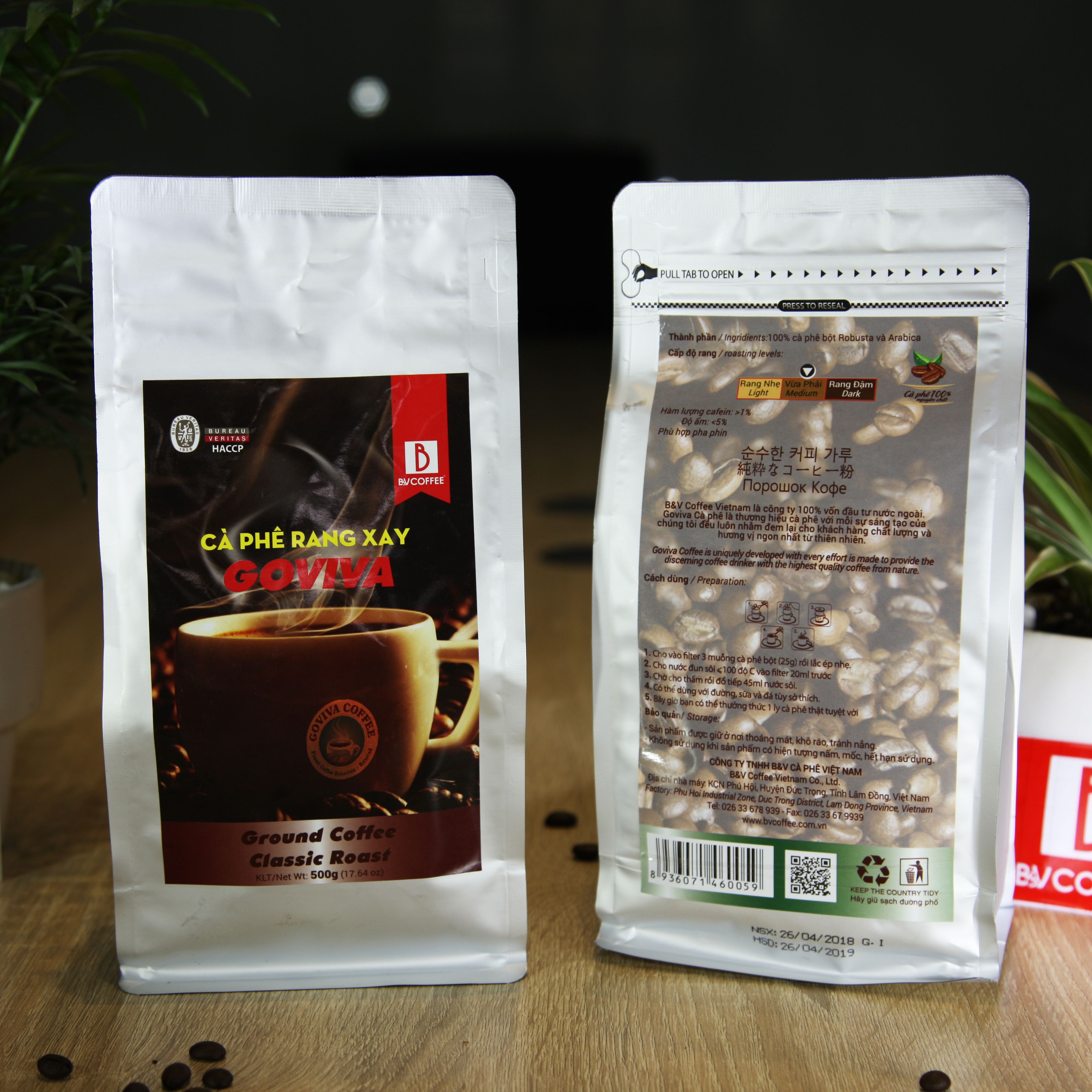 Cà Phê Rang Xay GOVIVA Ground Coffee Classic Roast 500gr (17,46 oz) B&V COFFEE