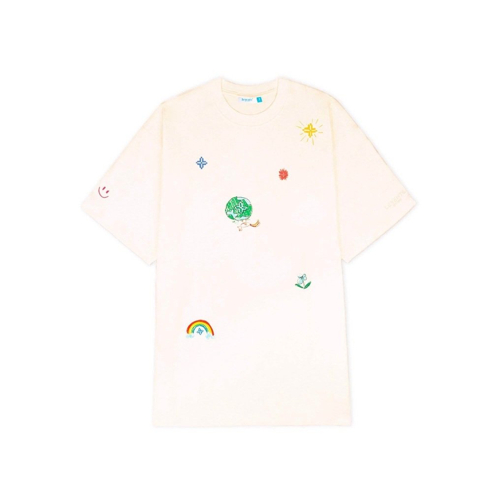 Áo thun tay lỡ Levents Loveyou300k Special màu kem form áo 40kg đến 90kg vải cotton dày mịn full tag Hany Fashion AL180