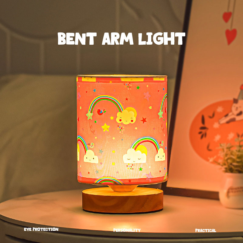 Cartoon bedroom bedside decoration table lamp simple personalized creative gift fabric warm solid wood dimming table lamp