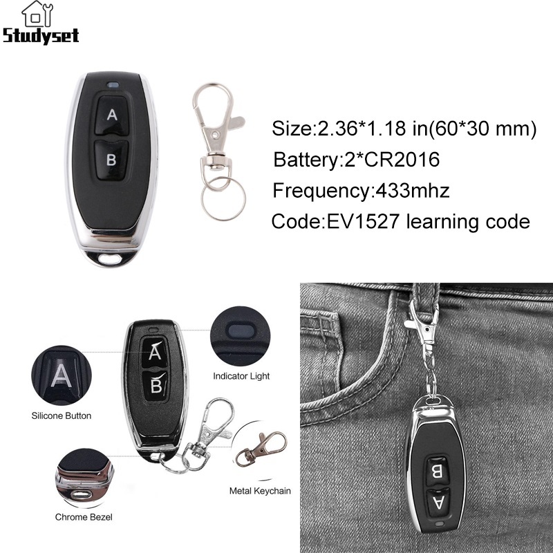 Studyset IN stock 433 Mhz Wireless Remote Control Learning Code Wireless Radio Frequency Remote Control For Cars Electric Retractable Doors