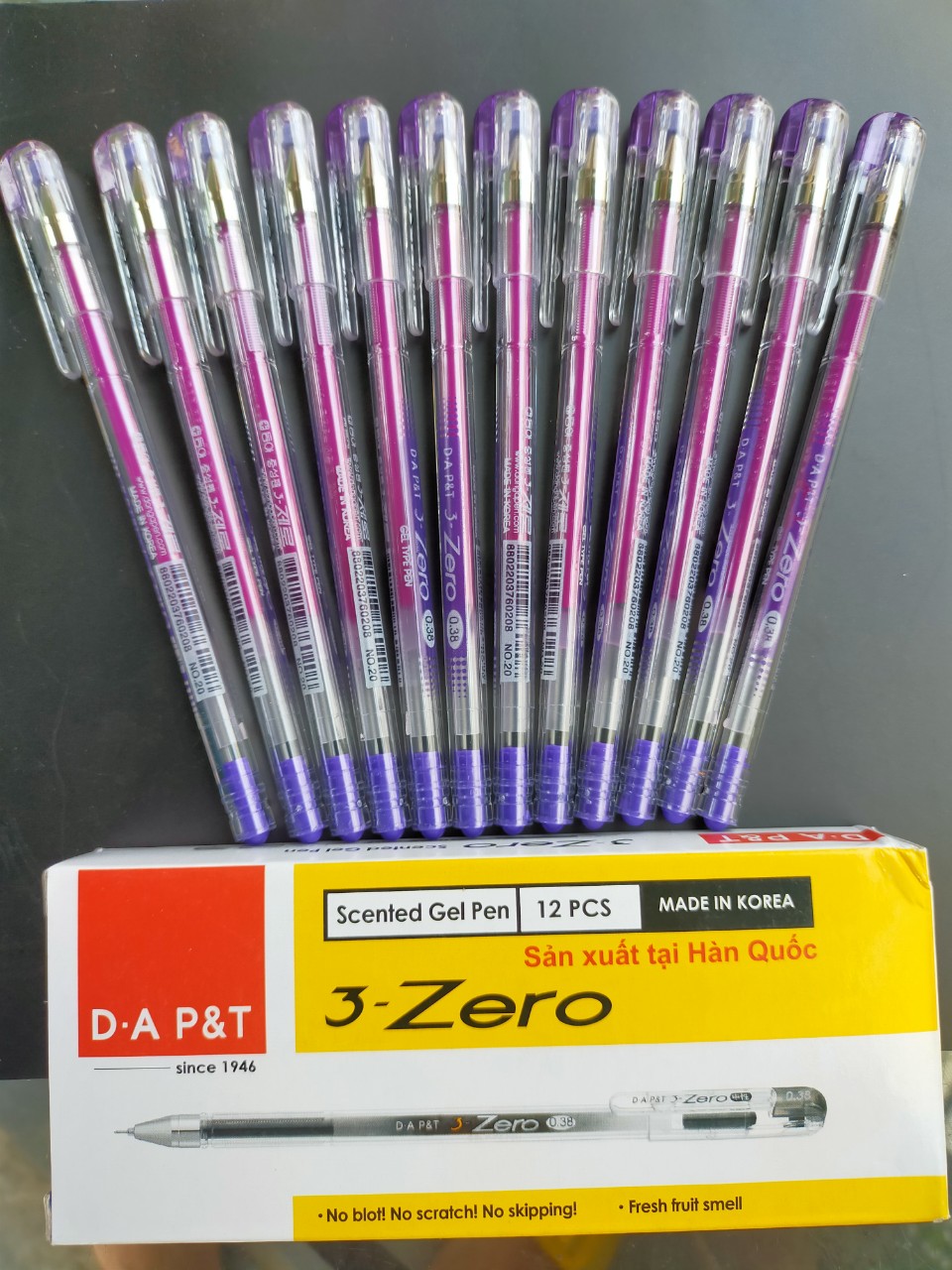 Combo 4 cây bút 3-Zero Hàn Quốc (mực xanh, tím)