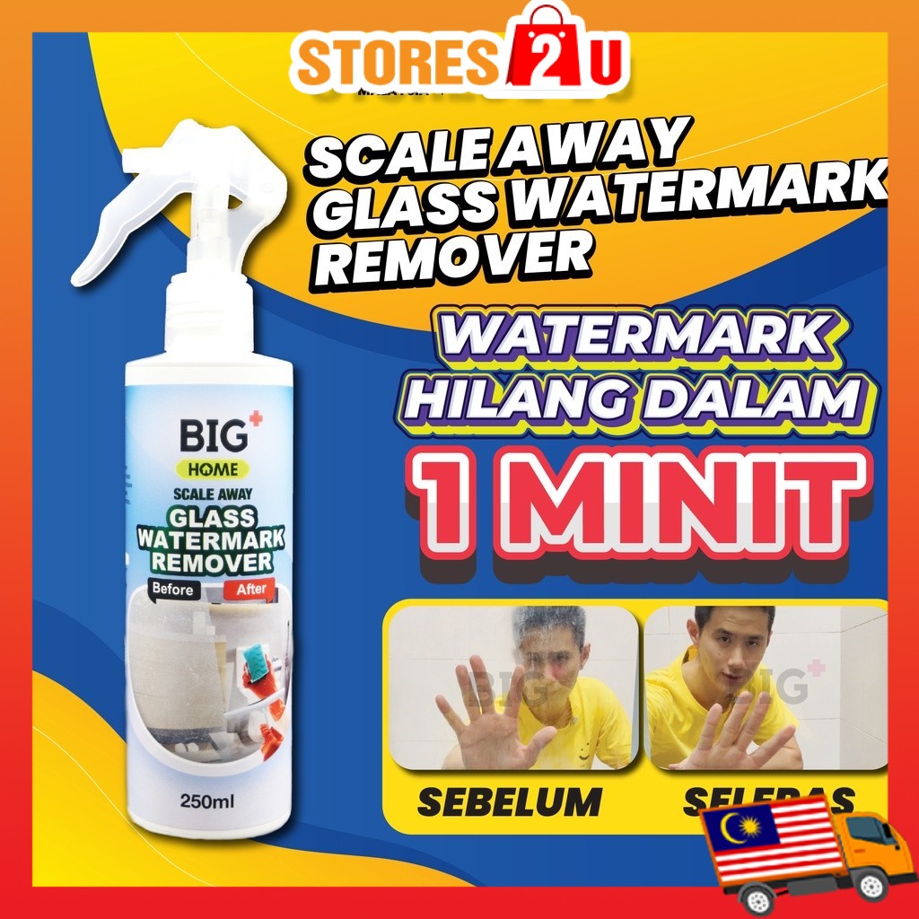 Big+ Glass Watermark Remover (250ml) Bathroom Hard Water Stain Windows