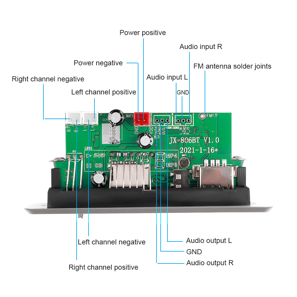 Bo Mạch Giải Mã Bluetooth 5.0 Không Dây Máy Nghe Nhạc MP3 Âm Thanh 12V Bộ Khuếch Đại 50W Xe Hơi FM USB TF Radio AUX Có Điều Khiển Từ Xa