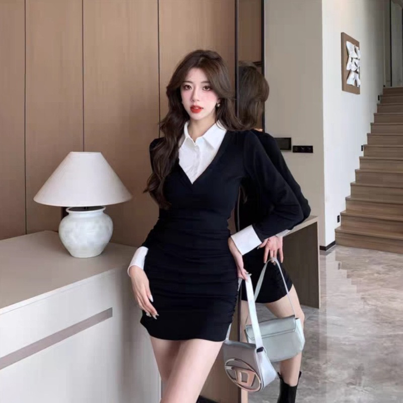 ĐẦM SƠ MI ÔM BODY CHANH SẢ CỰC KÌ  DPSM9