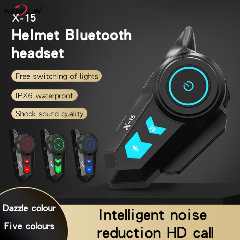 Motorcycle Bluetooth Headset X-15 Waterproof Noise Reduction  1200mAh Wireless Hands-free Automatic Answering with Ambient Lights Headphone