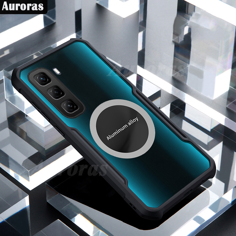 For infinix Hot 50 Pro Plus Phone Case Ultra Thin Clear Transparent Car Navigation Matel Radiating Ring Soft Air Cushion Shockproof Armor Cover for infinix Hot 50 Cover Casing HP.