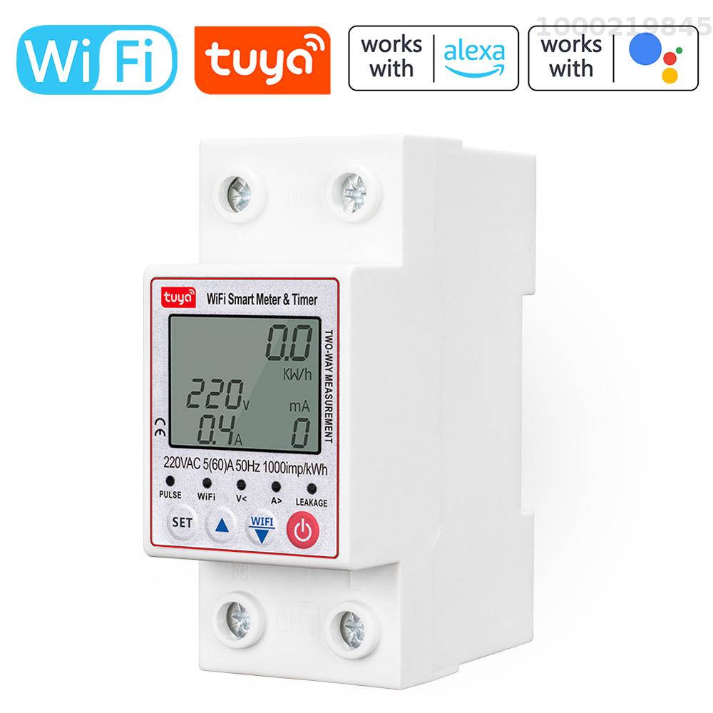 Smart Sensor Tuya WiFi Intelligent Automatic Reclosing Protector Multifunctional Current Voltage Monitoring Circuit Breaker LCD Display Switch Power Meter Protections Values Settable Mobilephone APP Control