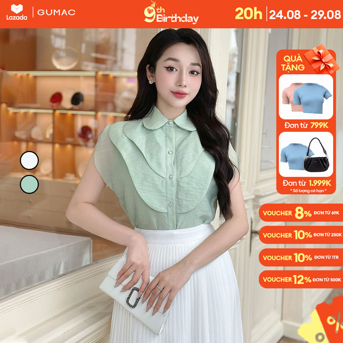 [SALE MẠNH |Voucher 8-12%] Áo kiểu rã tầng thời trang GUMAC AE04037