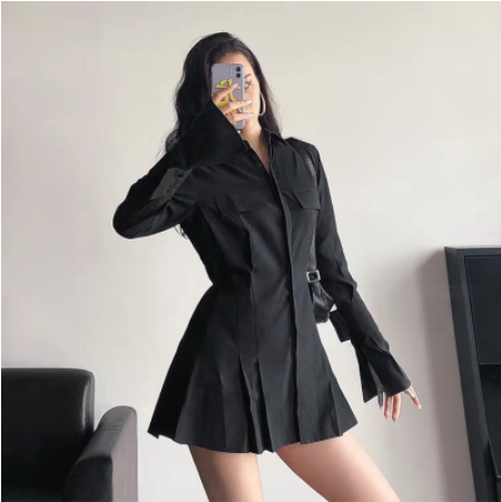 (Sẵn) Đầm Sơ Mi Tay Dài Sang Trọng Tôn Dáng