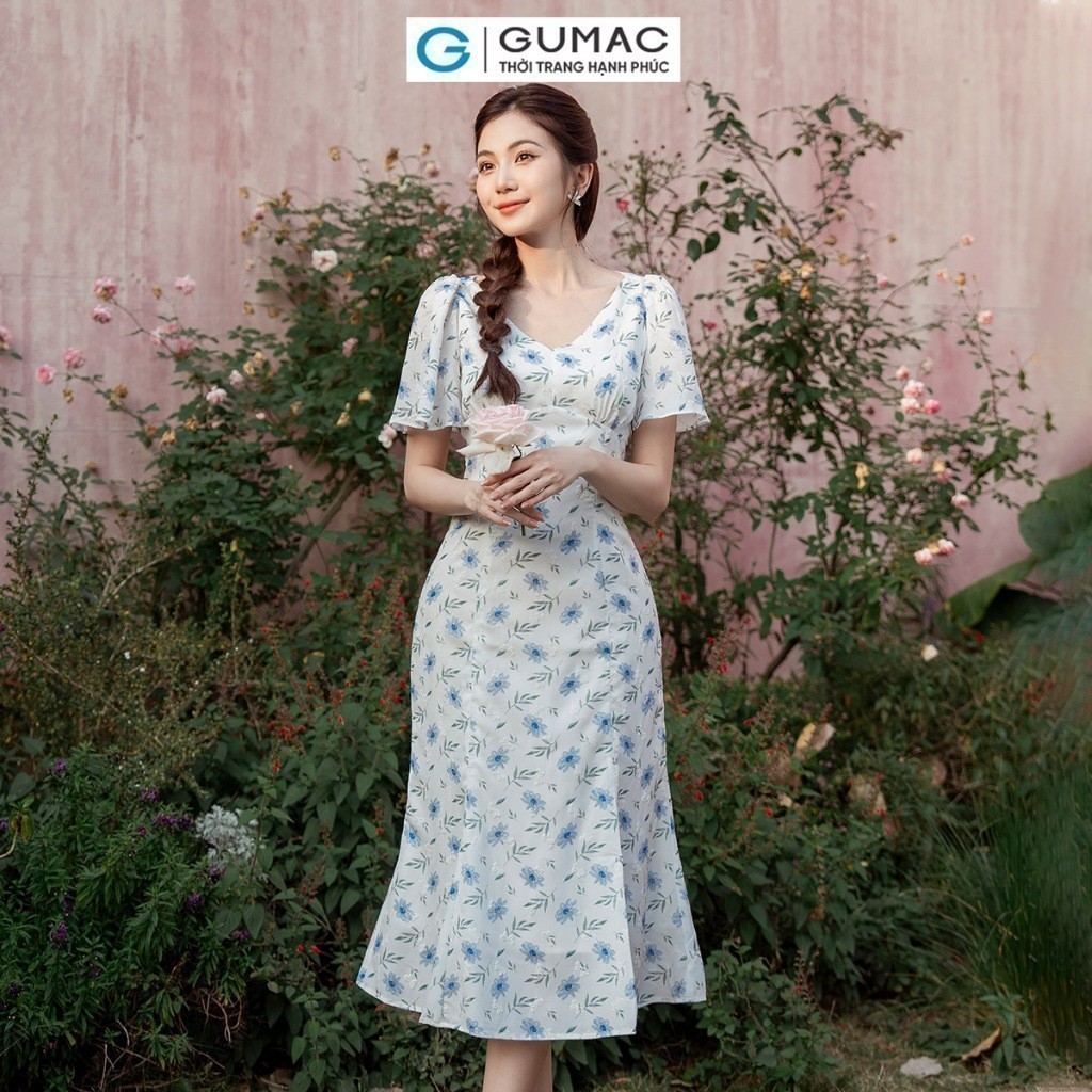 Đầm nữ đuôi cá cổ V thời trang GUMAC DE03018