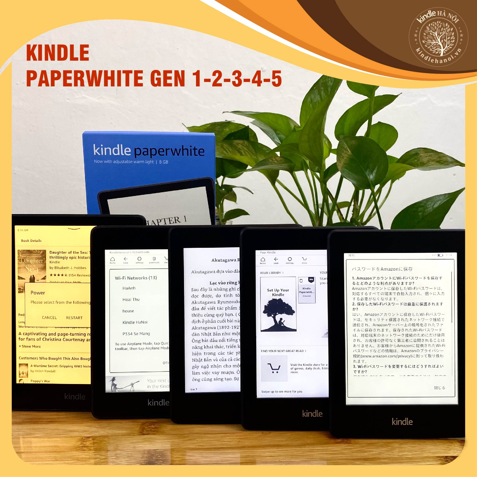 Máy đọc sách Kindle Paperwhite (Kindle PPW 1, 2, 3, 4, 5) màn hình 6/6.8Inch 212/300PPI có đèn nền, bluetooth, wifi, chống nước, text-to-speech