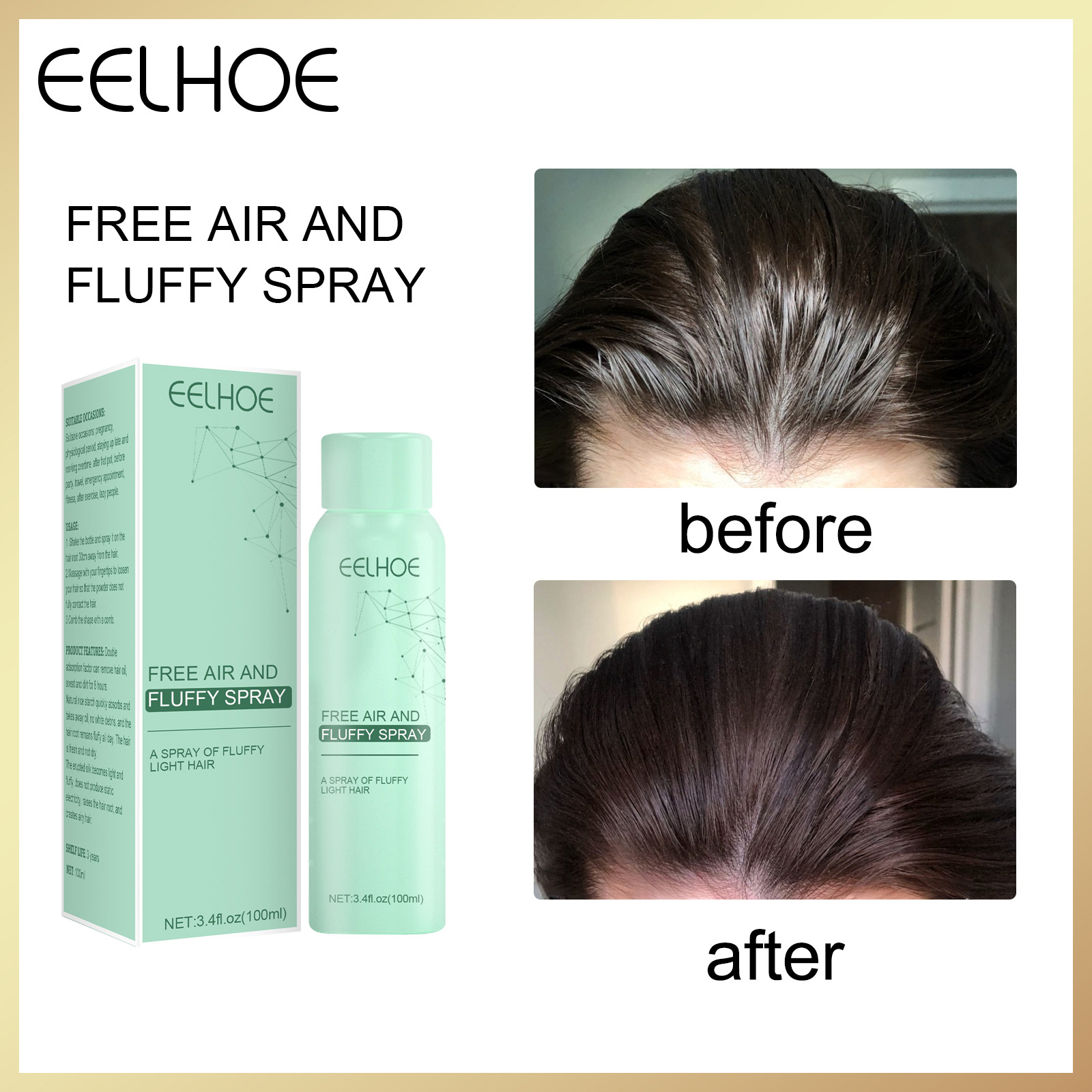 Eelhoe Dry Hair Shampoo Spray For Oil Dry Wash Hair Hair Dry Fluffy Hair Fluffy Powder Dry Shampoo Free Wash Dry Hair Powder Wash Free Oil Control No-wash Hair Fluffy Fix Oily Hair Instant Refreshing Oily Dirty Hair Styling Prod（100ml）