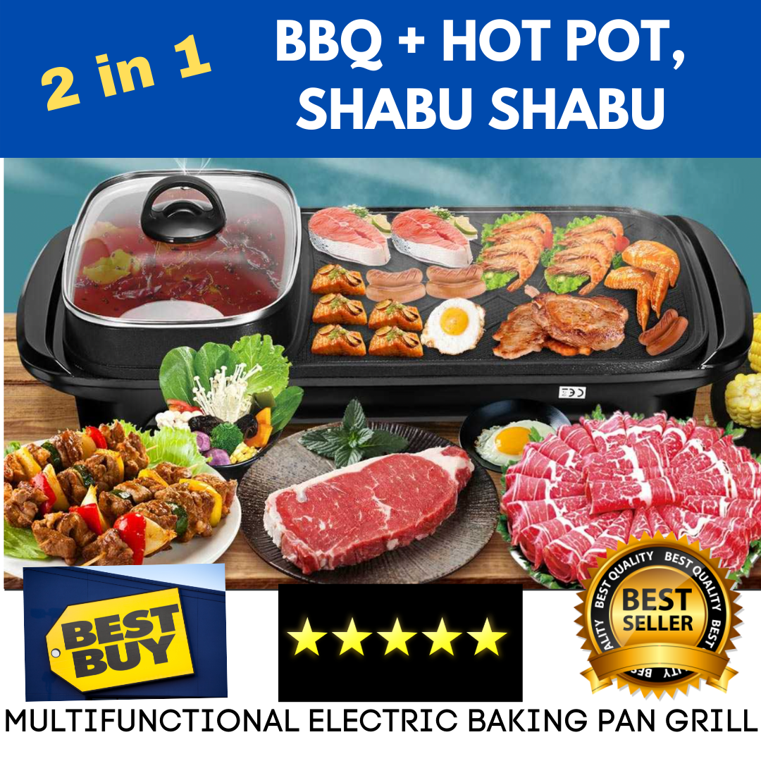 2 in 1 Electric Grill for Barbecue BBQ Hot Pot Korean Samgyupsal