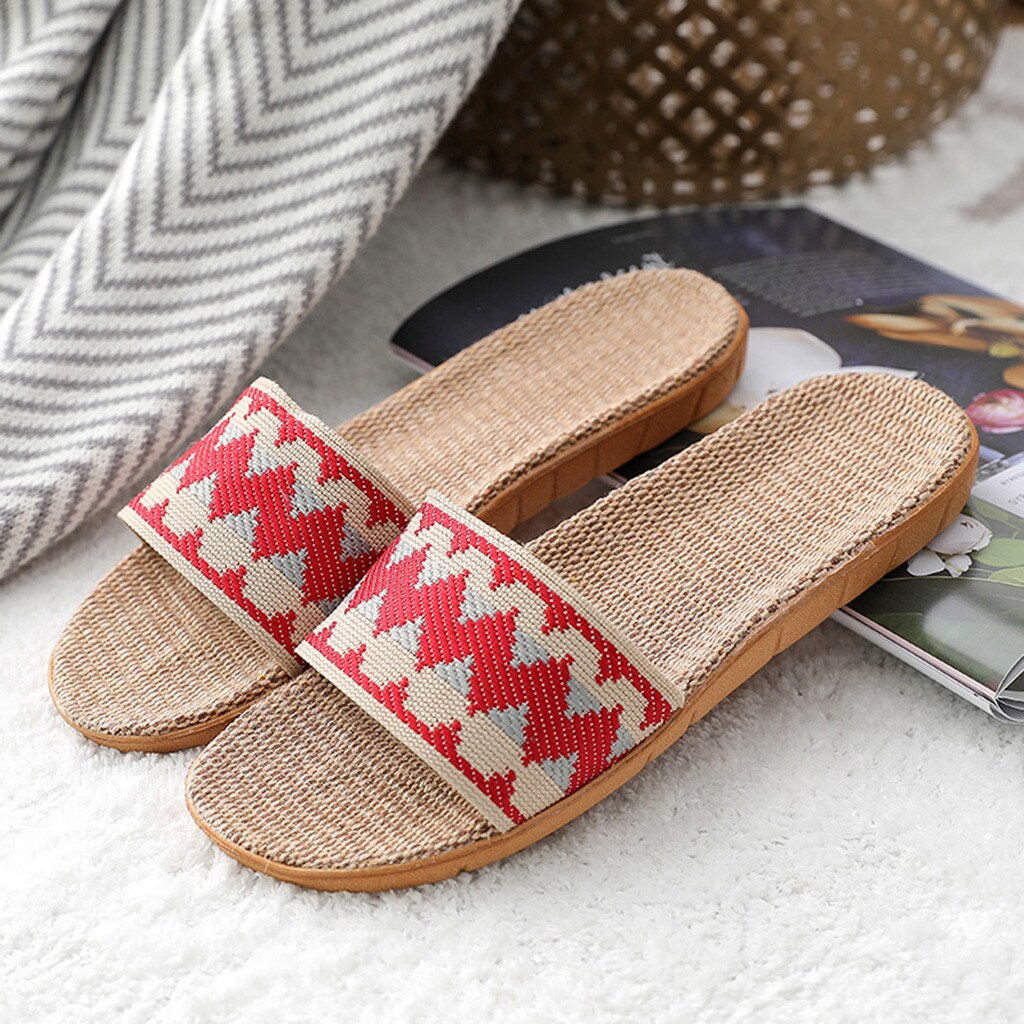 AA18-Casual Home Slippers Linen Sole Mixed Colors Fashion Comfort Flat Slippers Leisure Couples Indoor Open Toe Beach Women Shoes