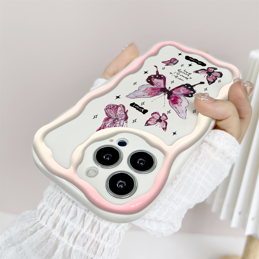 YYDS for Realme C61 C63 Back Cover Cartoon Butterfly Case Soft Texture Wavy Edge Silicone Mobile Cover.