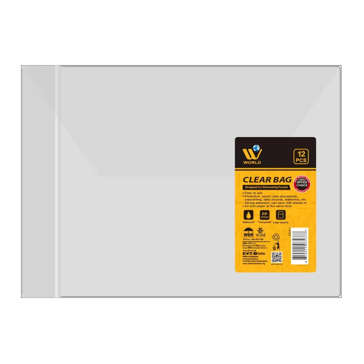 Pack of 12 - WBM Plastic Clear Bag Holder Transparent Bag- A4 Paper Size - File Holder, File Holder Bag, A4 Page Holder, Paper Holder File. 