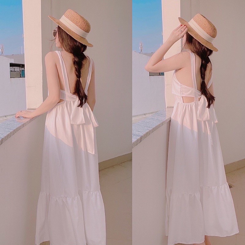 Đầm maxi trắng cột nơ , Đầm maxi du lịch hàng cao cấp [Mẫu Mới Kèm Ảnh Thật Và Video]
