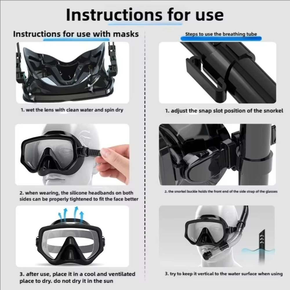 Diving Equipment Swimming Goggles Underwater Snorkeling Anti Fog Waterproof Diving Snorkeling with Breathing Tube Safe Dry Snorkel Set Underwater. 