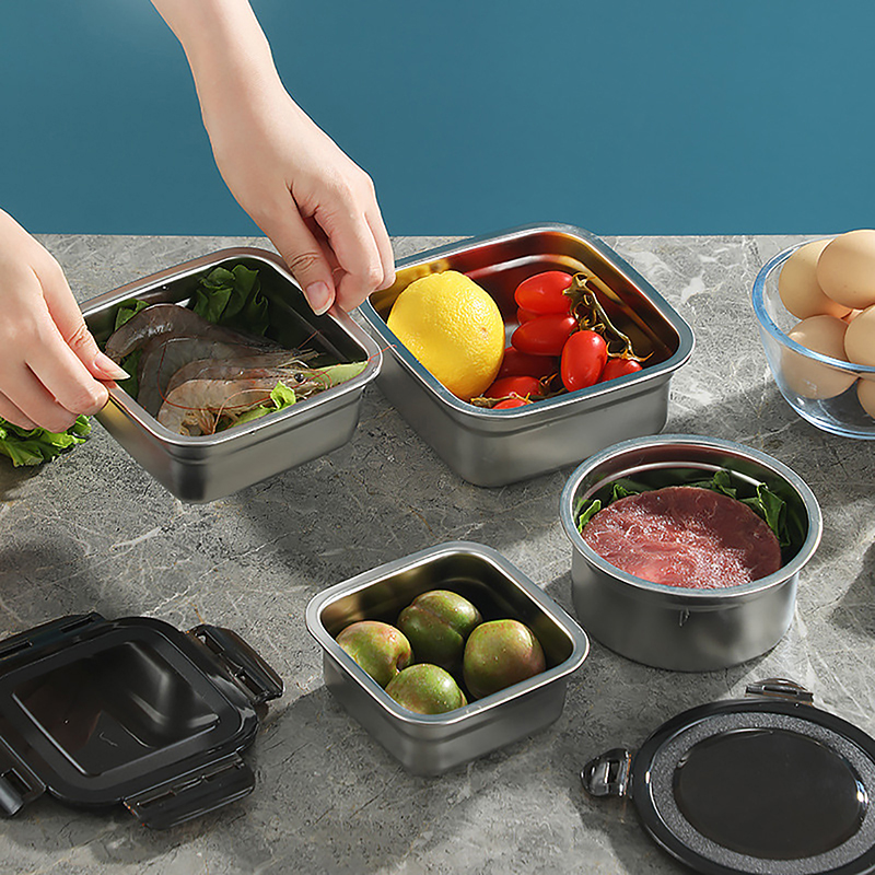 Stainless%20Steel%20Food%20Container%20Fresh%20Keeping%20Box%20Sealed%20Lid%20Crisper%20Lunch%20Meal%20Prep%20Storage%20Fridge%20Kitchen%20Set%20Round%20Square%20Bowl%20Queena%20-%20Image%204