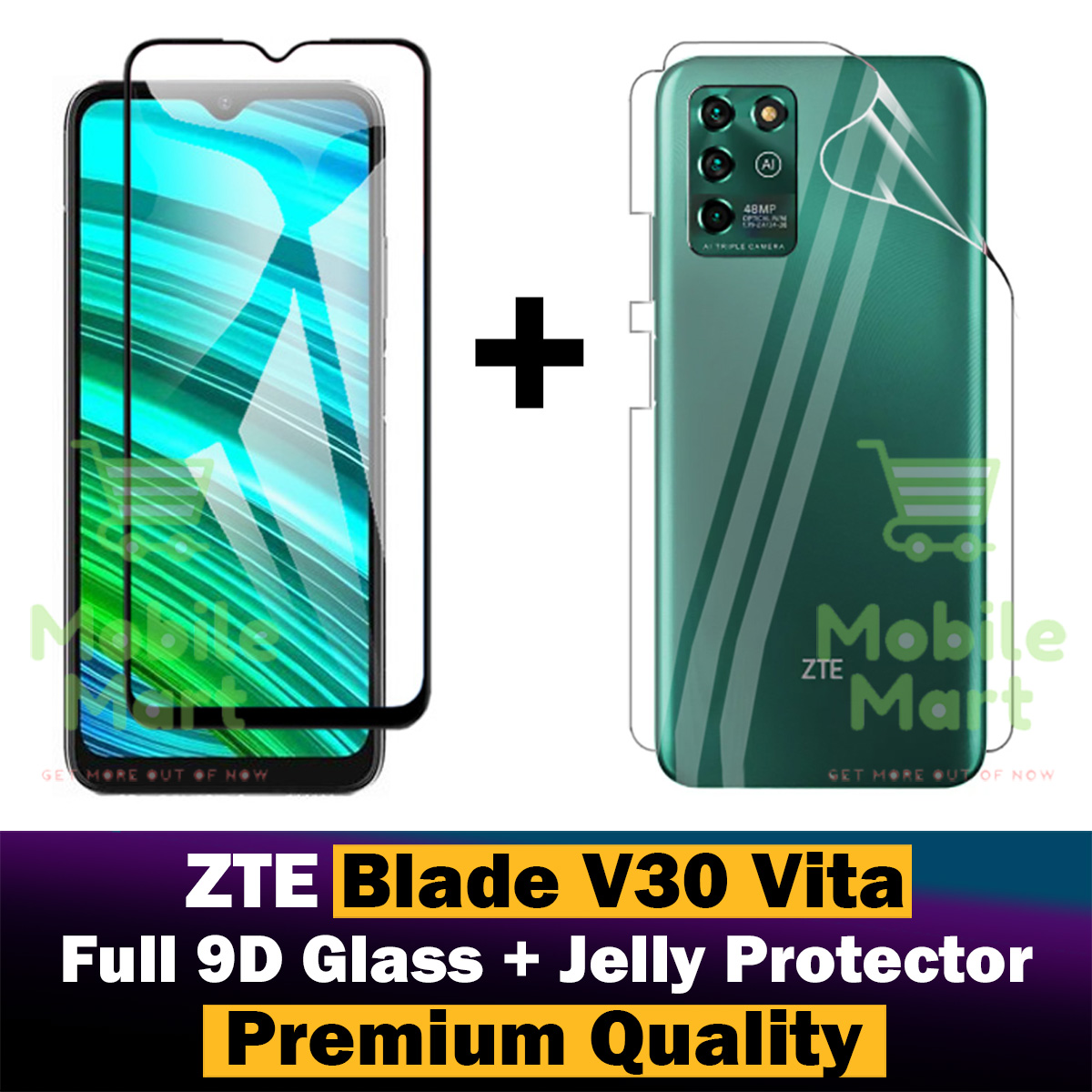 ZTE Blade V30 Vita Tempered Glass HD 9D Curved Glass Protector Edge To Edge Full Glue + Back Hydrogel Soft Film jell Protector Sheet For ZTE Blade V30 Vita. 