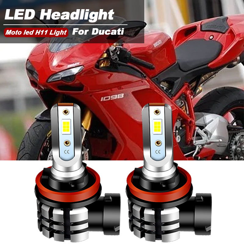 2pcs motorcycle h11 h8 led headlight bulbs 9600lm 6000k canbus for ducati 1098 1198 848 899 evo 1199 panigale r s