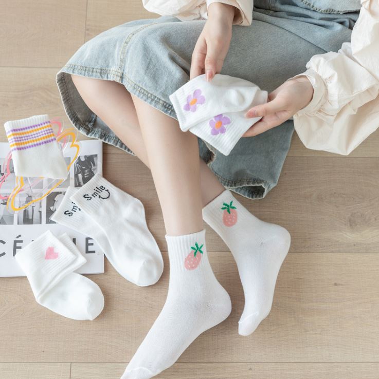 Set 5 đôi tất vớ nữ hoa quả cao cổ ss3 như ảnh