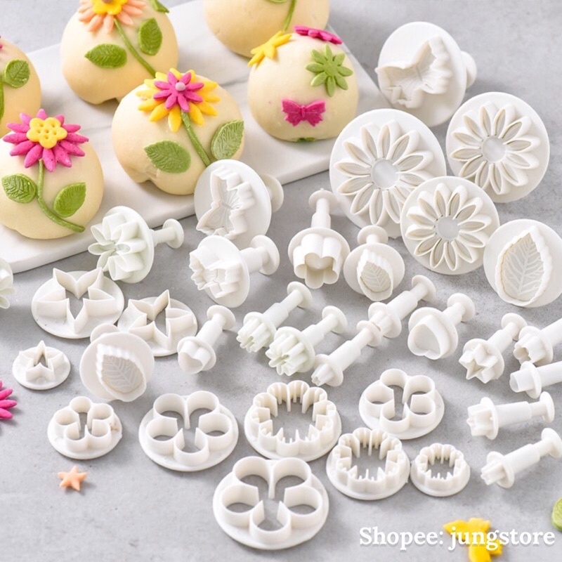 Bộ 33 khuôn nhấn fondant, tạo hình bánh quy, bánh bao