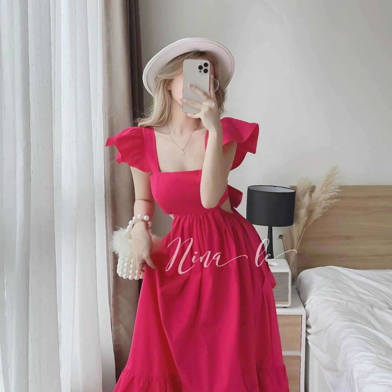 Đầm maxi hở lưng - chất liệu lụa có mút - thiết kế cột nơ sau lưng cực xinh