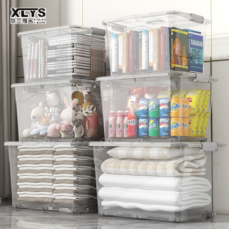 XINLANYASHE [Miễn Phí Vận Chuyển]Hộp lưu trữ trong suốt dày, hộp đựng có nắp lưu trữ Quần áo dung lượng cao hộ gia đình, hộp phân loại nhựa, hộp lưu trữ