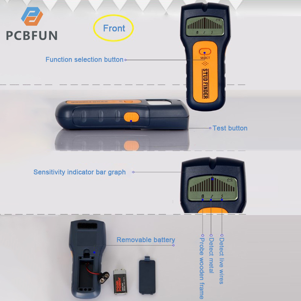 pcbfun TS79 Metal Detector Three-in-one Wall Detector Wooden Post Voltage Density Detection with Battery Depth Metal Detector Concealed Stud Finder Hidden Wire Detector Wall Scanner Wood Stud Metal Cable Detector