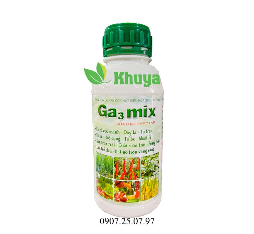 Phân bón lá npk ga3 mix chai 500ml ra rễ - dày lá - mướt lá