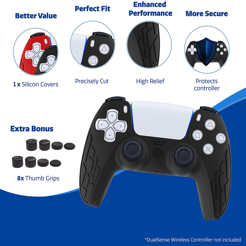 Controller Gamepad Case For PS5 Shocks For PS5 Controller Grip Cover Gamepad Accessories Black Game Handle Protective Sticker#1*for PS5 Controller Grip Cover 8*Rocker cap