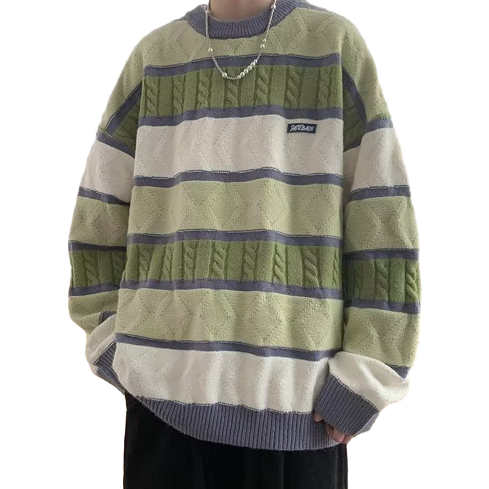 Men Sweater O-neck Knitting Pullover Men's Thick Striped Sweater Casual Winter Pullover with O-neck and Long Sleeves less Than