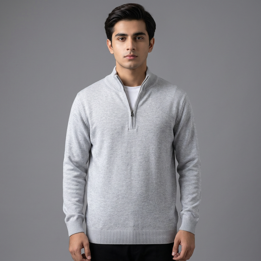MEN'S QUARTER ZIPPER TURTLE NECK SWEATERS SOLID COLORS