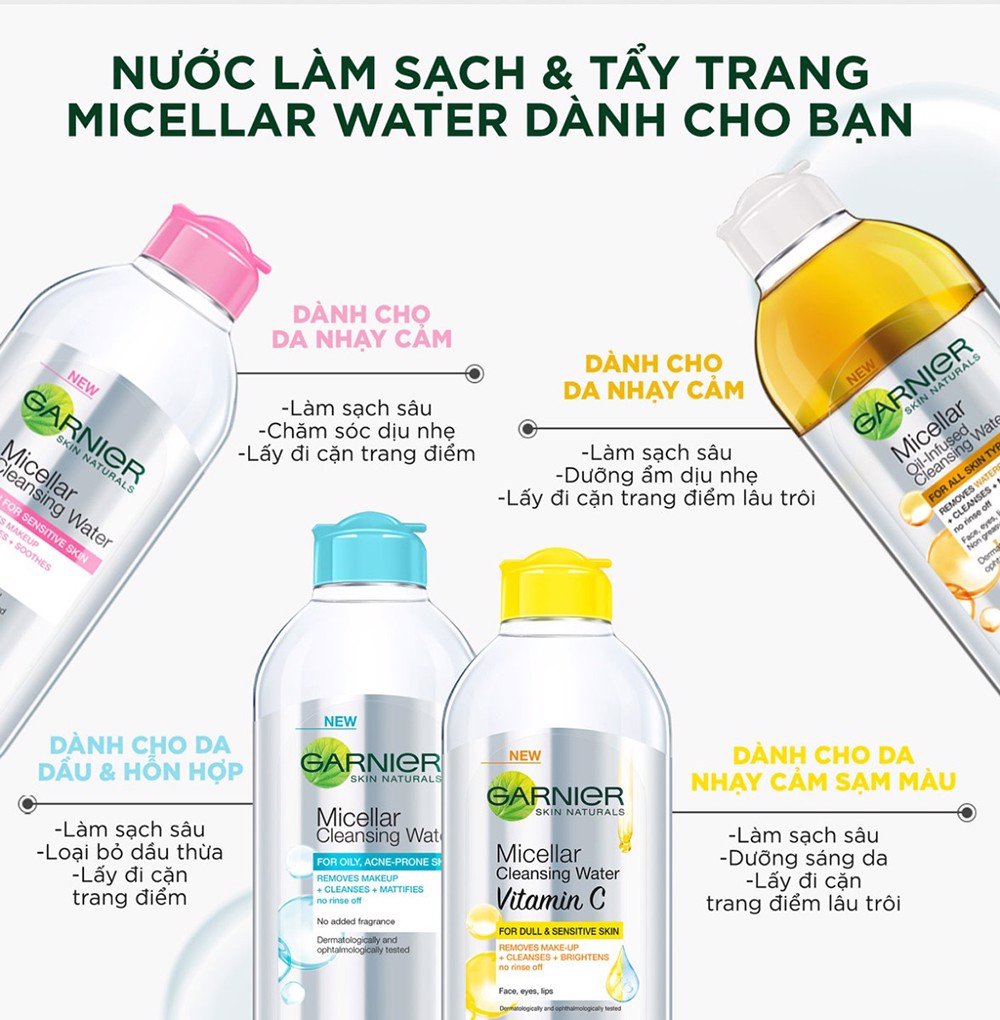 Nước tẩy trang Garnier Micellar cleansing water Nga/Pháp [Loại 400ml].
