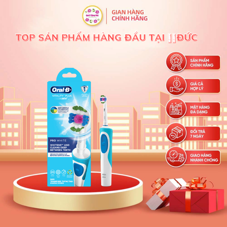 Bàn chải đánh răng điện Oral-B Vitality ProWhite Trắng răng sạch mảng bám đầu bàn chải 3D quatangme-com-vn