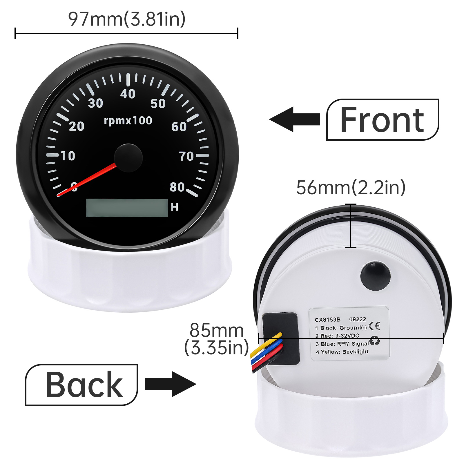 Waterproof 85mm Tachometer 3000/4000/6000/7000/8000 RPM Tacho Gauge For ...