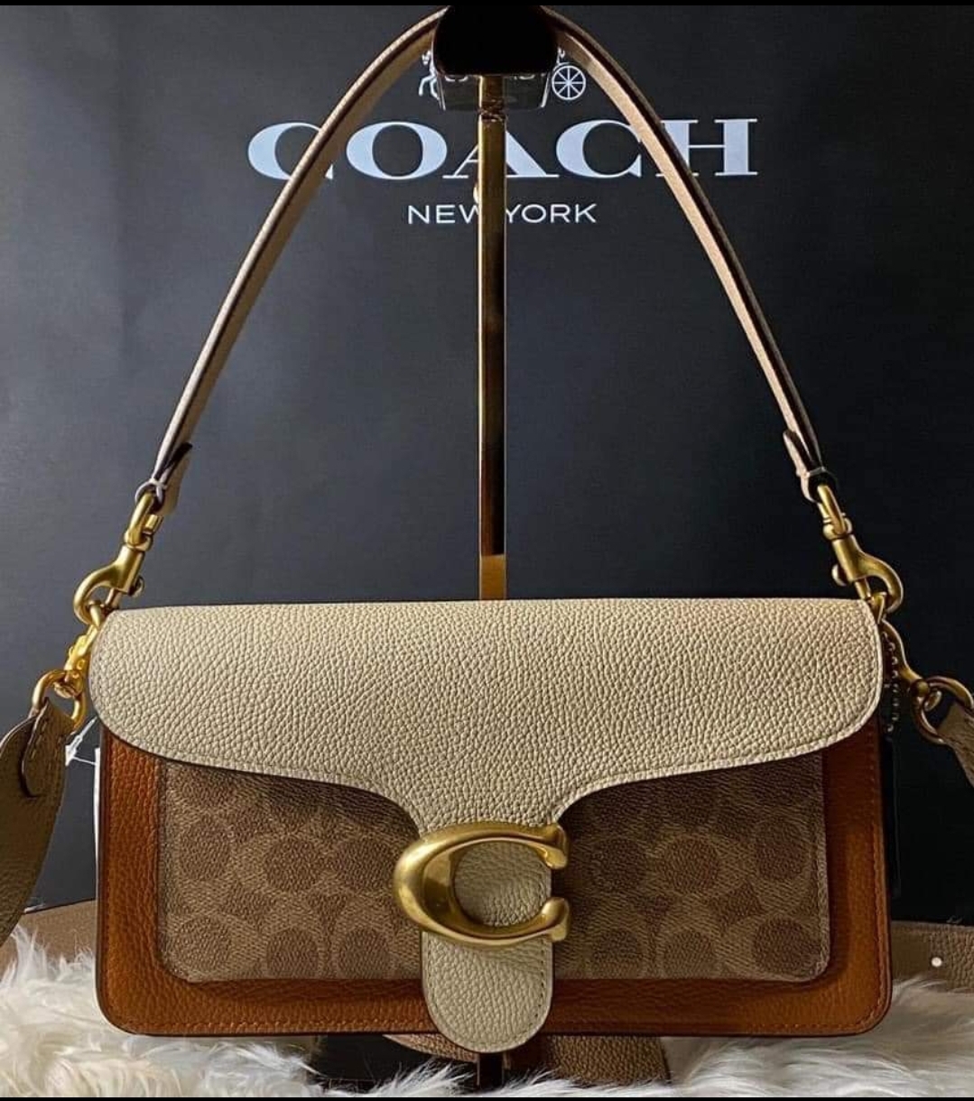 COACH Tabby Leather Shoulder Bag 26 with Signature Coated Canvas
