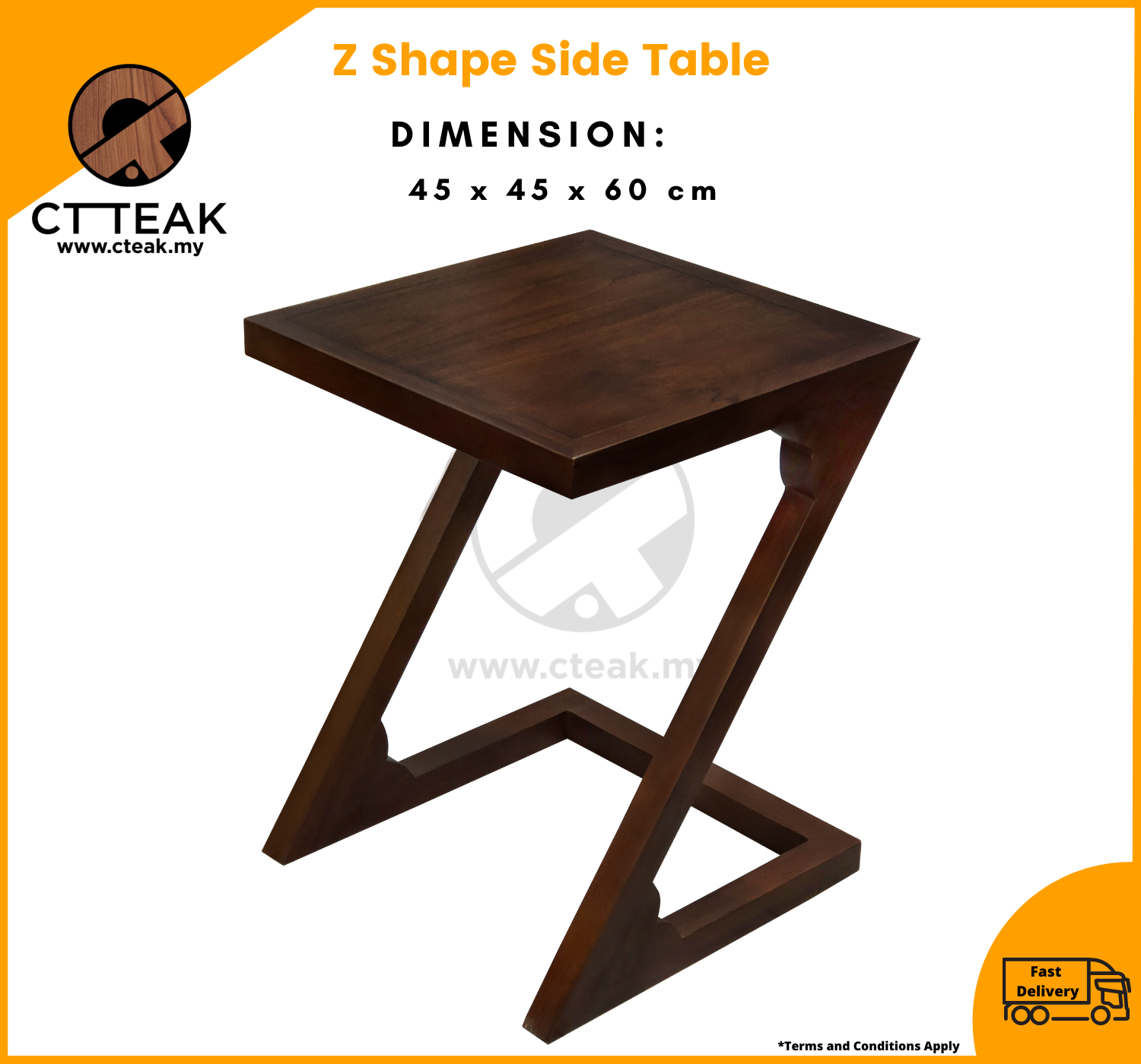 CT Teak Furniture Jati / Teak Wood Side Table Z Shape (Dark Walnut