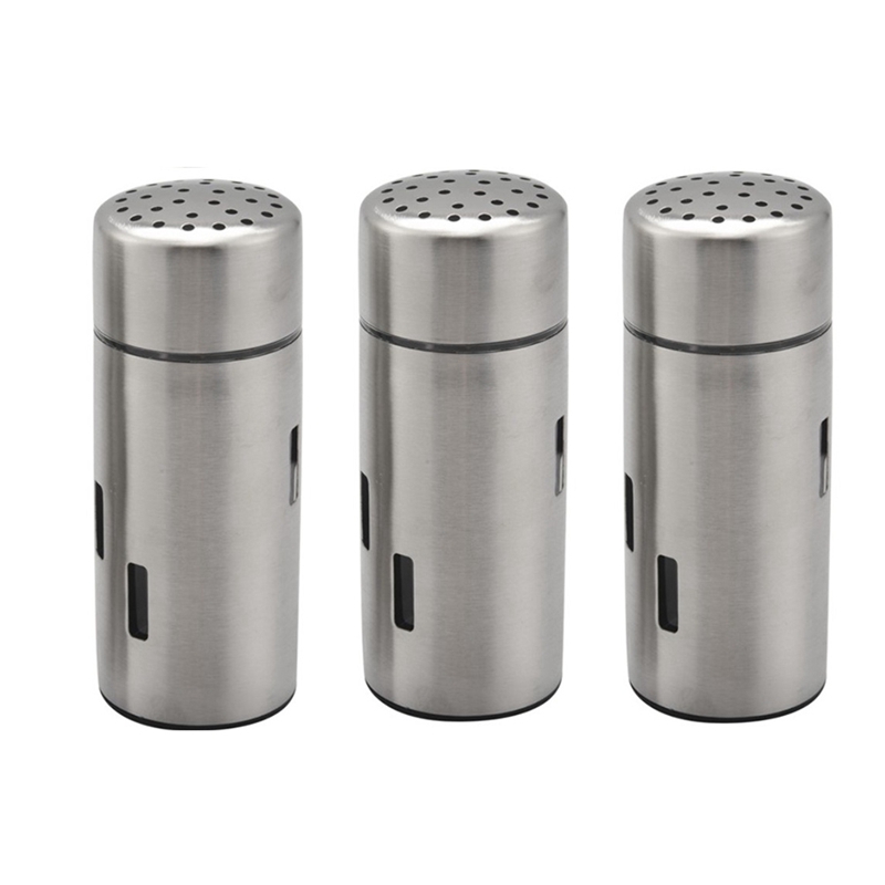 3Pcs Salt and Pepper Shakers Stainless Steel Spice Shaker for Salt Sugar Pepper Cinnamon Spice Seasoning