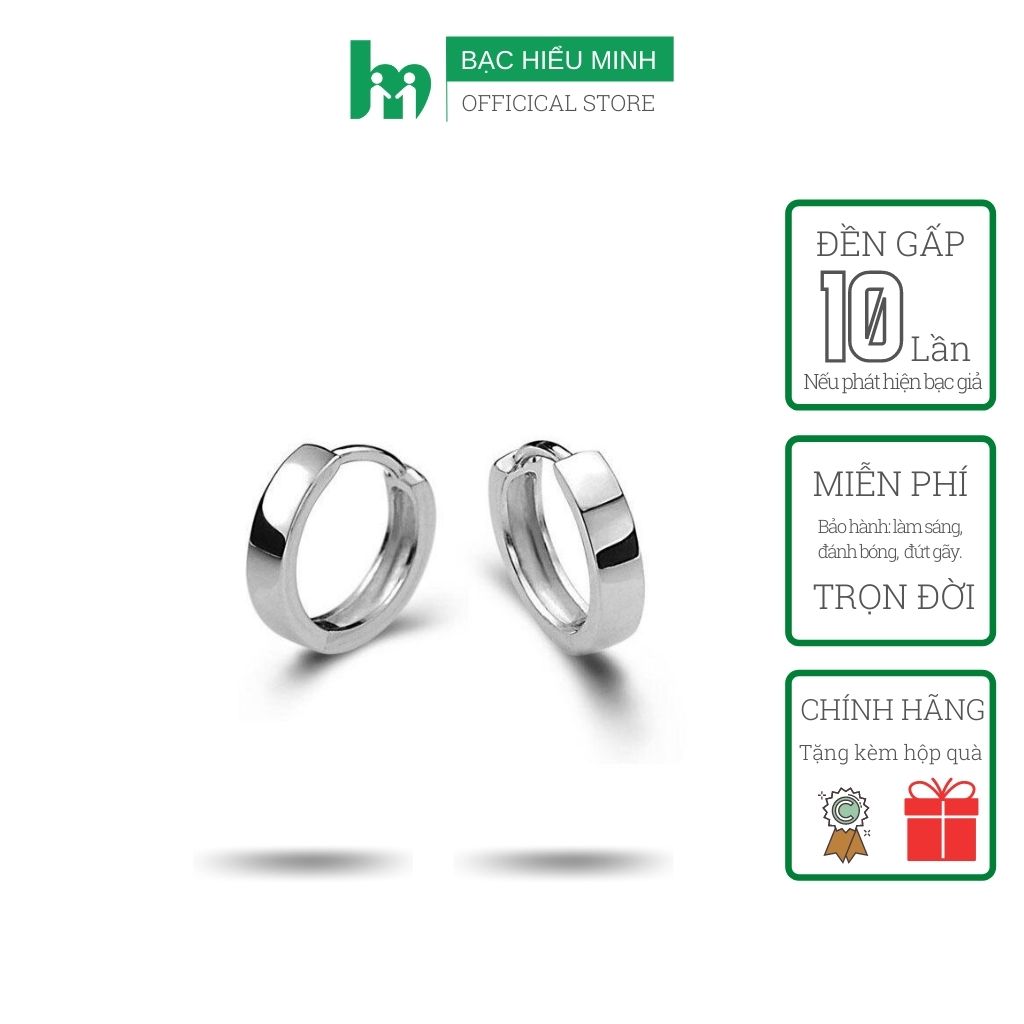 Hoa Tai Nam Nữ trơn Vuông Kiểu Hàn Quốc Bạc 925 Cao Cấp Bạc Hiểu Minh HT180S Bảo Hành Vĩnh Viễn