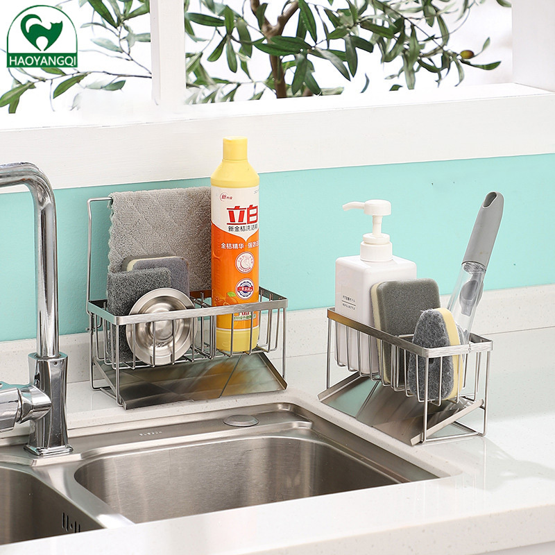 Stainless steel sink kitchen multifunctional shelf table sponge rag drain storage rack Save space