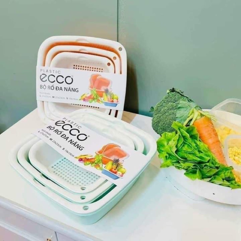 Bộ Rổ Nhựa Kèm Chậu 6 món Ecoco ( 3 Rổ 3 Chậu )Cao cấp